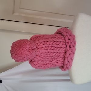 Chunky Knit Cozy Hat Handmade in Ukraine Pink Giant pompom